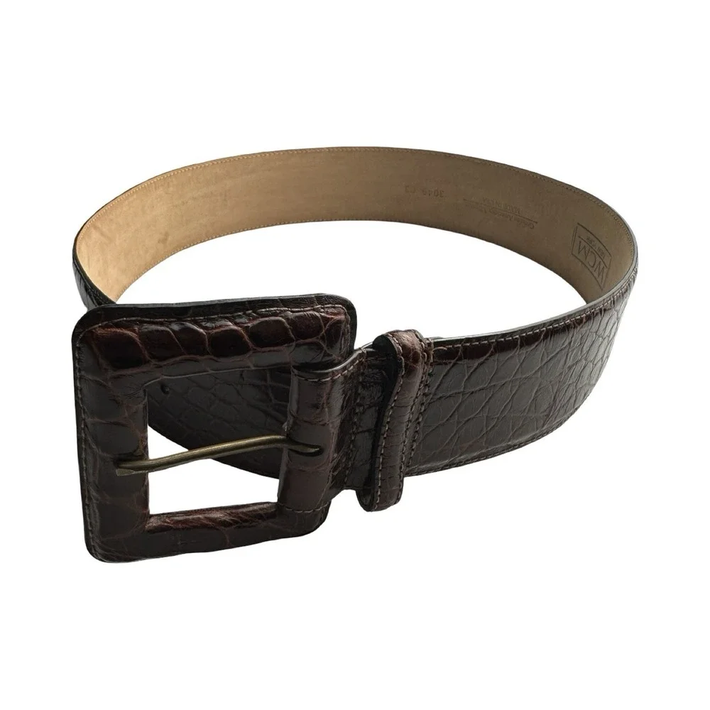 WCM New York Womens Brown Genuine Alligator Wide 2 Inch Belt Size Small USA Made